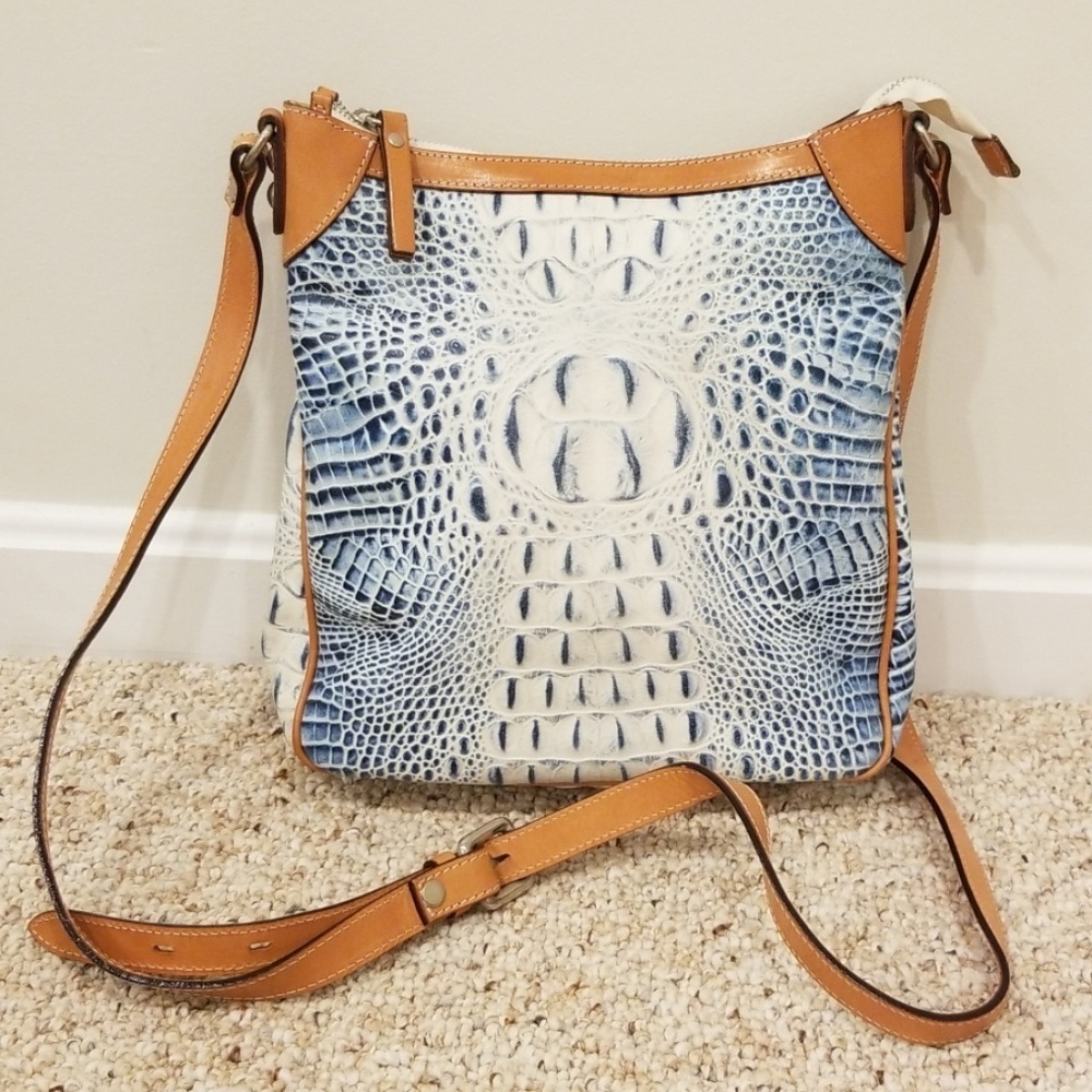 CAVALCANTI Blue with White Textured Leather Crossbody